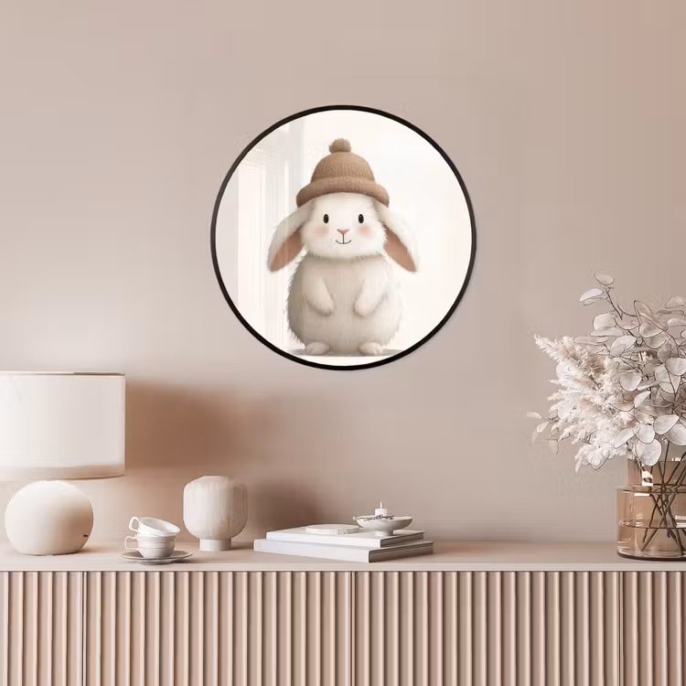 Konijn - Muts - Oren - Beige Fotolijst rond zonder passe partout klein -sfeer3