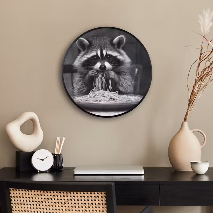 Wasbeer - Cute - Pasta - Tafelkleed - Zwart - Wit Fotolijst rond zonder passe partout klein -sfeer1