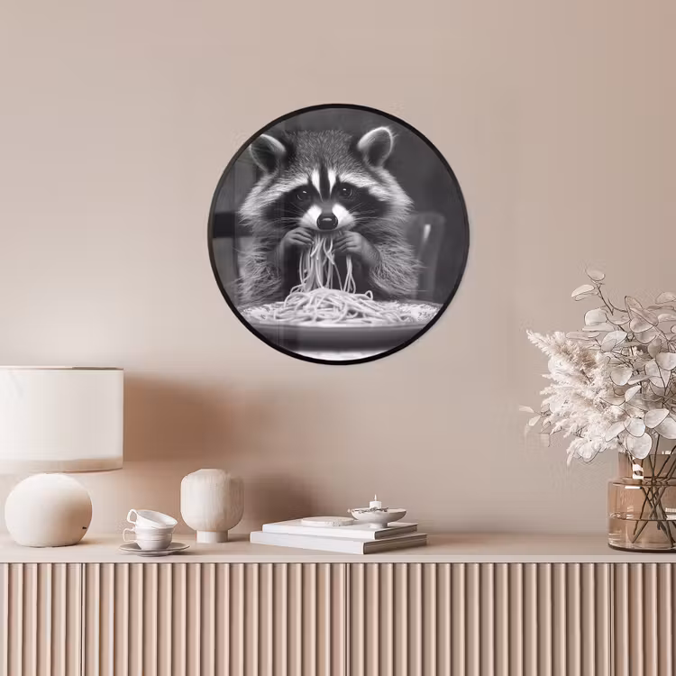 Wasbeer - Cute - Pasta - Tafelkleed - Zwart - Wit Fotolijst rond zonder passe partout klein -sfeer3