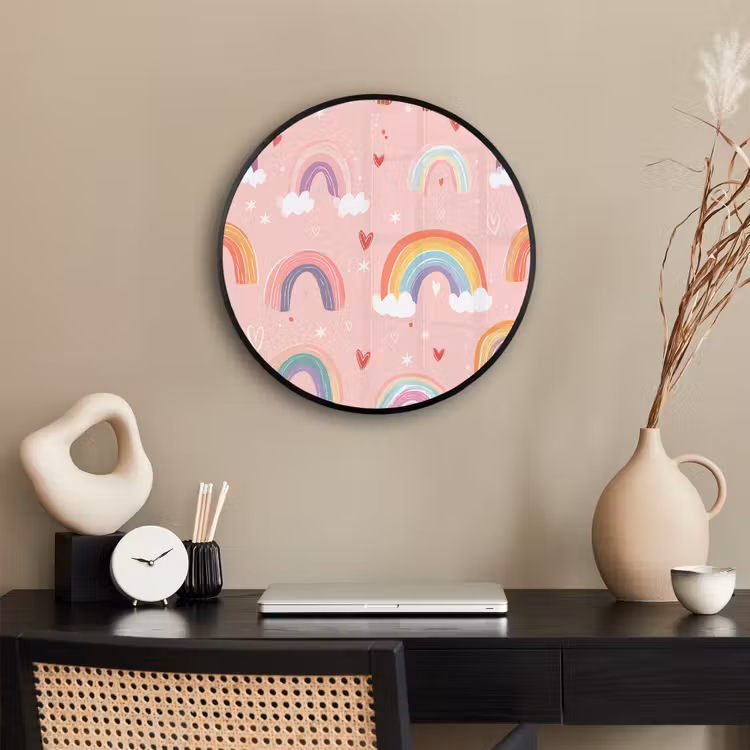Regenboog - Patroon - Pastel - Handgetekend Fotolijst rond zonder passe partout klein -sfeer1