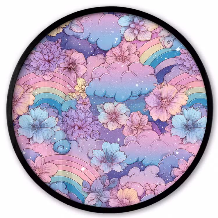 Regenbogen - Bloemen - Kleurrijk - Wolken Fotolijst rond zonder passe partout klein -3d