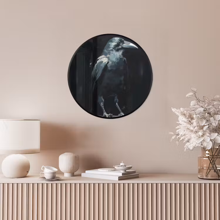 Raaf - Vogels - Zwart Fotolijst rond zonder passe partout klein -sfeer3