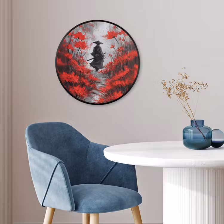 Rode bloemen - mistig - Man Fotolijst rond zonder passe partout klein -sfeer2