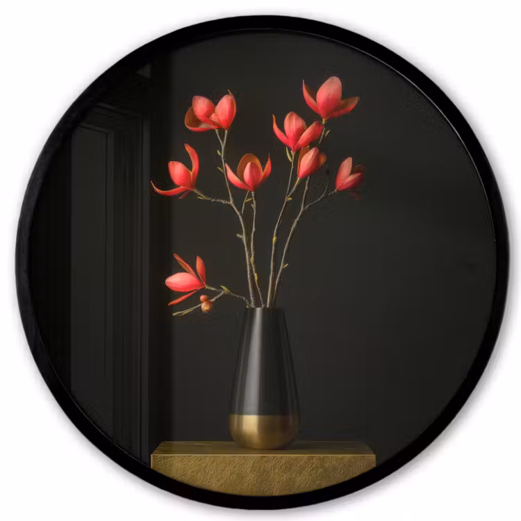 Rode - Bloemen - Vaas Fotolijst rond zonder passe partout klein -3d