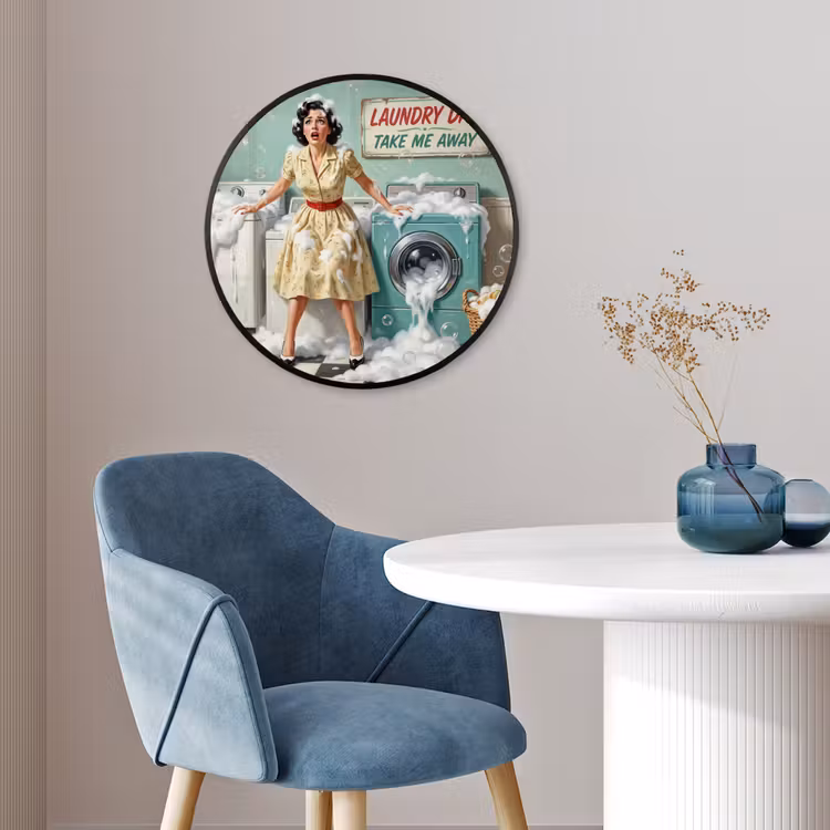 Retro - Blauw - Vrouw Fotolijst rond zonder passe partout klein -sfeer2