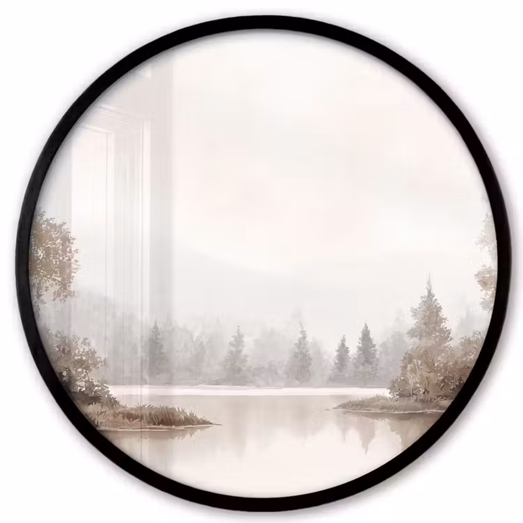 Rivierlandschap - Minimalistisch - Aardetinten Fotolijst rond zonder passe partout klein -3d