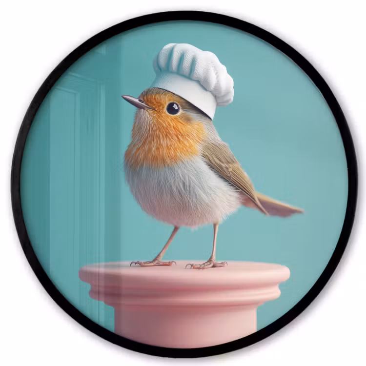 Roodborstje - Vogel - Koksmuts - Sokkel Fotolijst rond zonder passe partout klein -3d