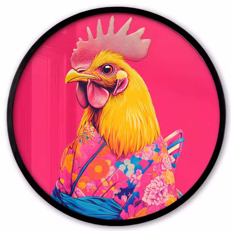 Haan - Kleurrijk - Kimono - Roze Fotolijst rond zonder passe partout klein -3d