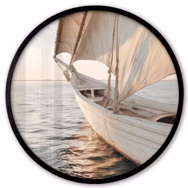 Zeilboot - Zee - Beige - Zon Fotolijst rond zonder passe partout klein -3d