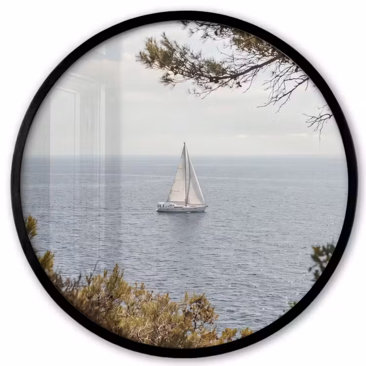 Photo Frame Round - Sailboat - trees - water - Zeilboot - bomen - water Fotolijst rond zonder passe partout klein