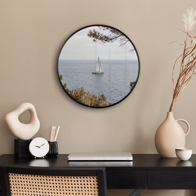 Photo Frame Round - Sailboat - trees - water - Zeilboot - bomen - water Fotolijst rond zonder passe partout klein