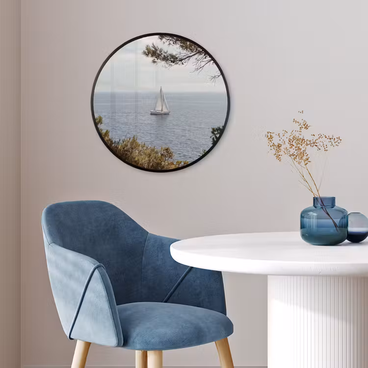 Photo Frame Round - Sailboat - trees - water - Zeilboot - bomen - water Fotolijst rond zonder passe partout klein