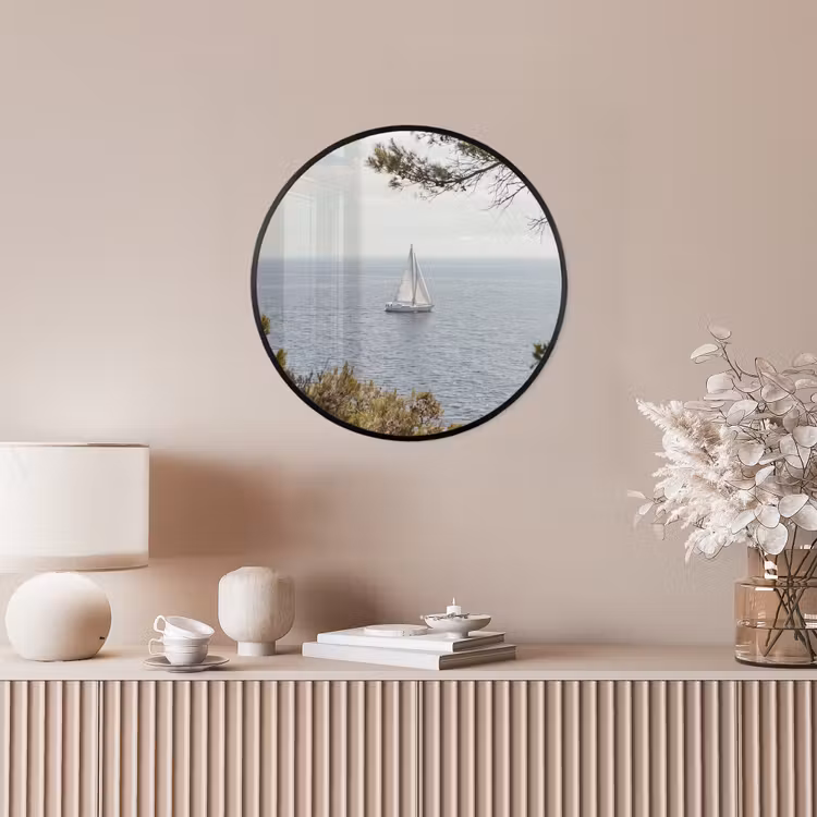 Photo Frame Round - Sailboat - trees - water - Zeilboot - bomen - water Fotolijst rond zonder passe partout klein