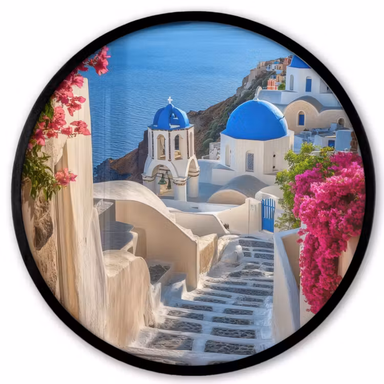 Santorini - Bloemen - Griekenland Fotolijst rond zonder passe partout klein -3d