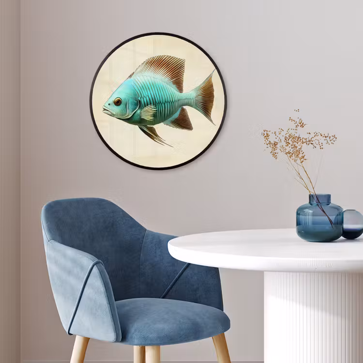 Schubben - Vis - Mint - Minimalistisch Fotolijst rond zonder passe partout klein -sfeer2