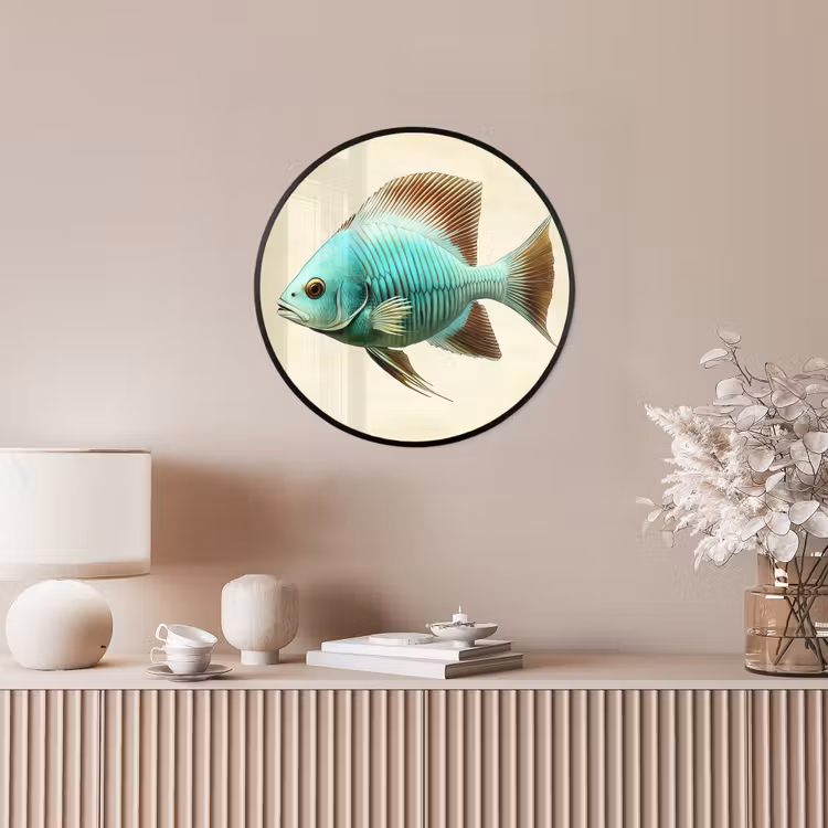 Schubben - Vis - Mint - Minimalistisch Fotolijst rond zonder passe partout klein -sfeer3