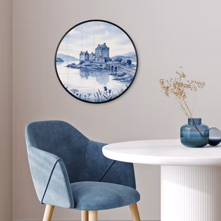 Schots - Kasteel - Blauw - Aquarel Fotolijst rond zonder passe partout klein -sfeer2