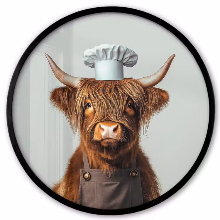 Schotse Hooglander - Bruin - Hoorns - Kokskleding Fotolijst rond zonder passe partout klein -3d