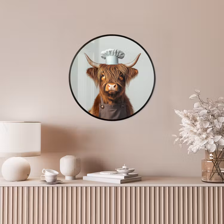 Schotse Hooglander - Bruin - Hoorns - Kokskleding Fotolijst rond zonder passe partout klein -sfeer3