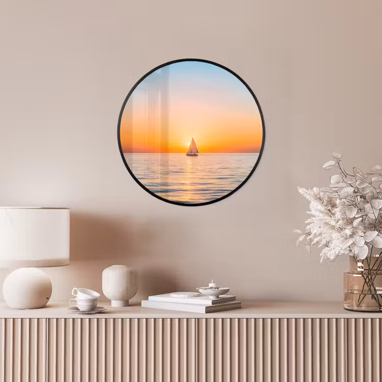 Zee - Zeilboot - Zonsondergang Fotolijst rond zonder passe partout klein -sfeer3