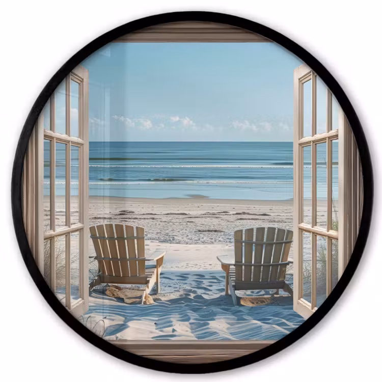 Doorkijk - Strandstoelen - Duinen - Zee - Natuur Fotolijst rond zonder passe partout klein -3d