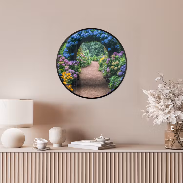 Doorkijk - Bloemen - Hortensia - Pad Fotolijst rond zonder passe partout klein -sfeer3
