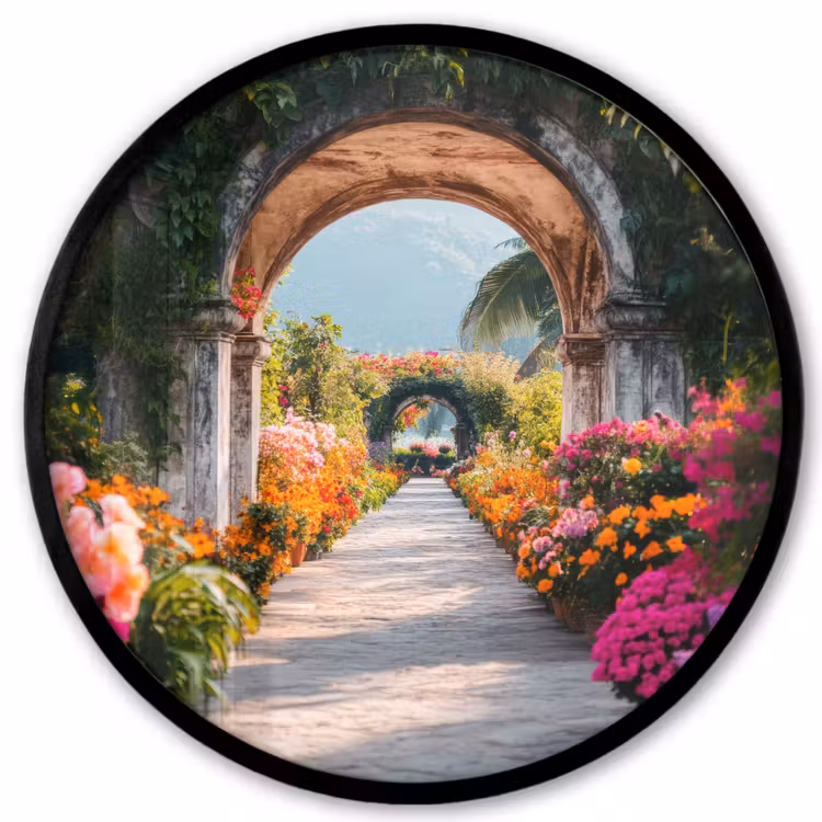 Doorkijk - Bloemen - Tropisch - Kleurrijk Fotolijst rond zonder passe partout klein -3d