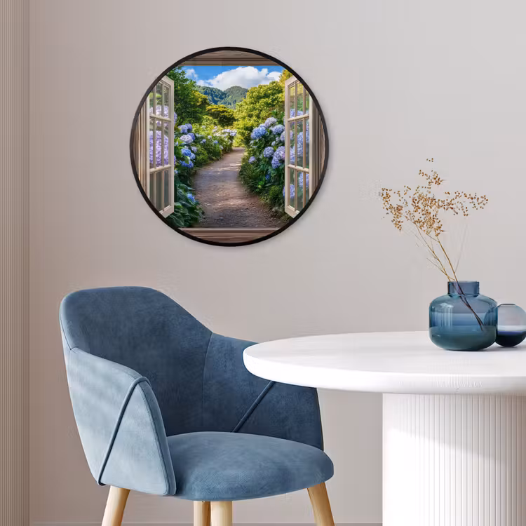 Doorkijk - Hortensia - Pad - Natuur Fotolijst rond zonder passe partout klein -sfeer2