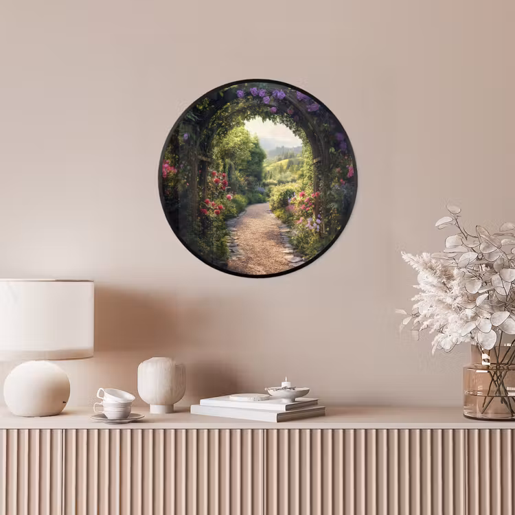 Doorkijk - Landschap - Bloemen - Tuinboog - Natuur Fotolijst rond zonder passe partout klein -sfeer3
