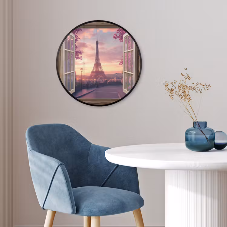Doorkijk - Parijs - Eiffeltoren - Roze - Kersenbloesem Fotolijst rond zonder passe partout klein -sfeer2