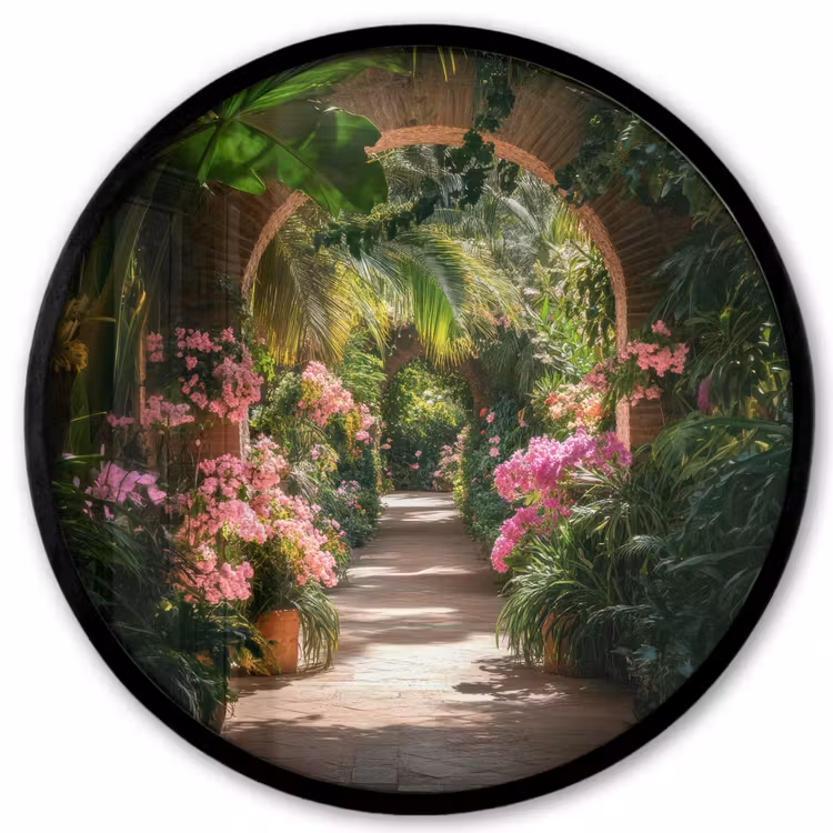 Doorkijk - Tropisch - Bloemen - Natuur Fotolijst rond zonder passe partout klein -3d