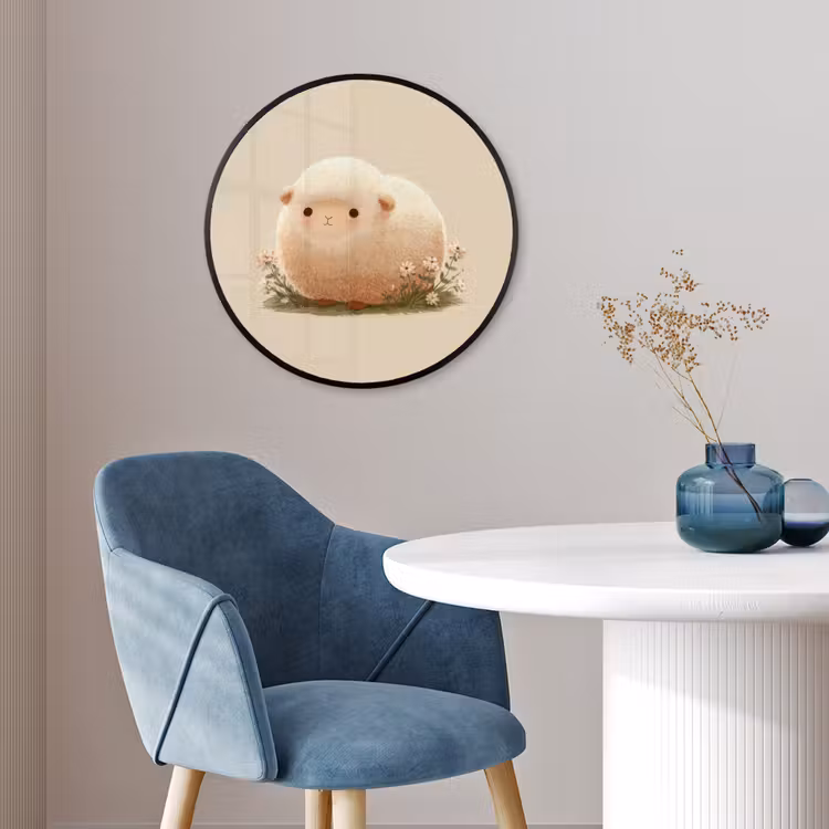 Schaap - Beige - Bloemen Fotolijst rond zonder passe partout klein -sfeer2