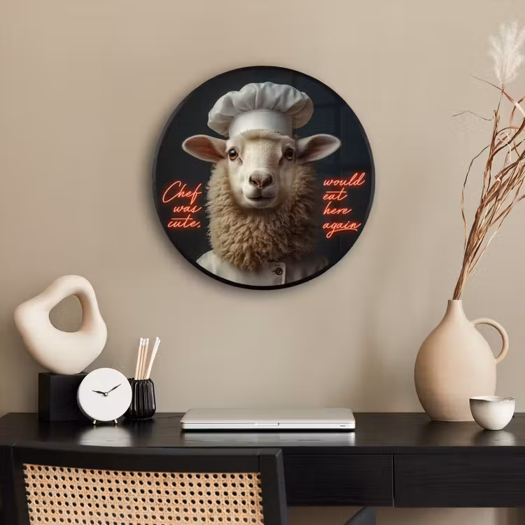 Schaap - Kokskleding - Neon - Quote Fotolijst rond zonder passe partout klein -sfeer1