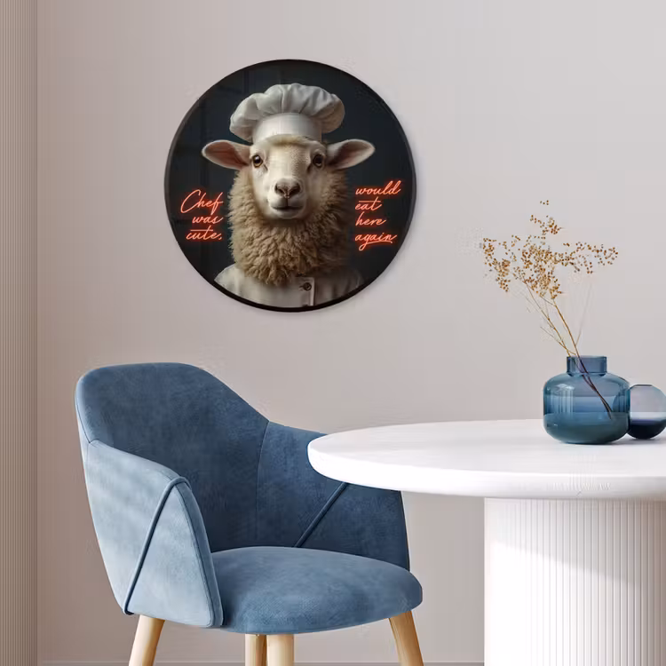 Schaap - Kokskleding - Neon - Quote Fotolijst rond zonder passe partout klein -sfeer2
