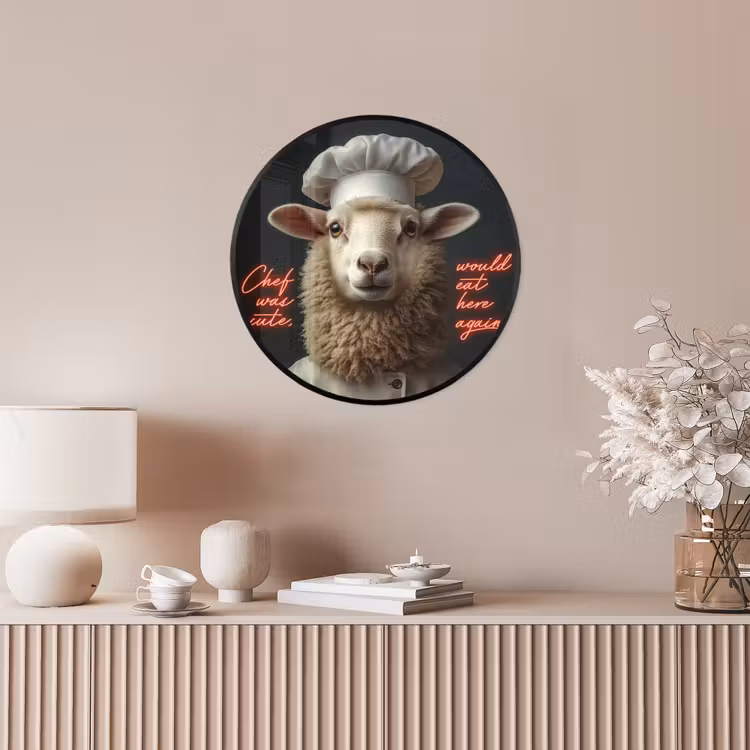 Schaap - Kokskleding - Neon - Quote Fotolijst rond zonder passe partout klein -sfeer3