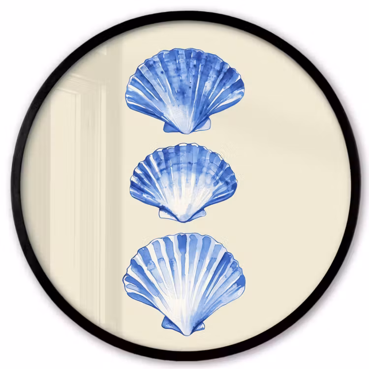 Schelpen - Blauw - Beige Fotolijst rond zonder passe partout klein -3d
