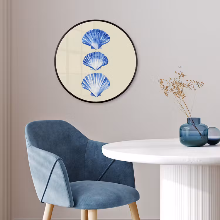 Schelpen - Blauw - Beige Fotolijst rond zonder passe partout klein -sfeer2