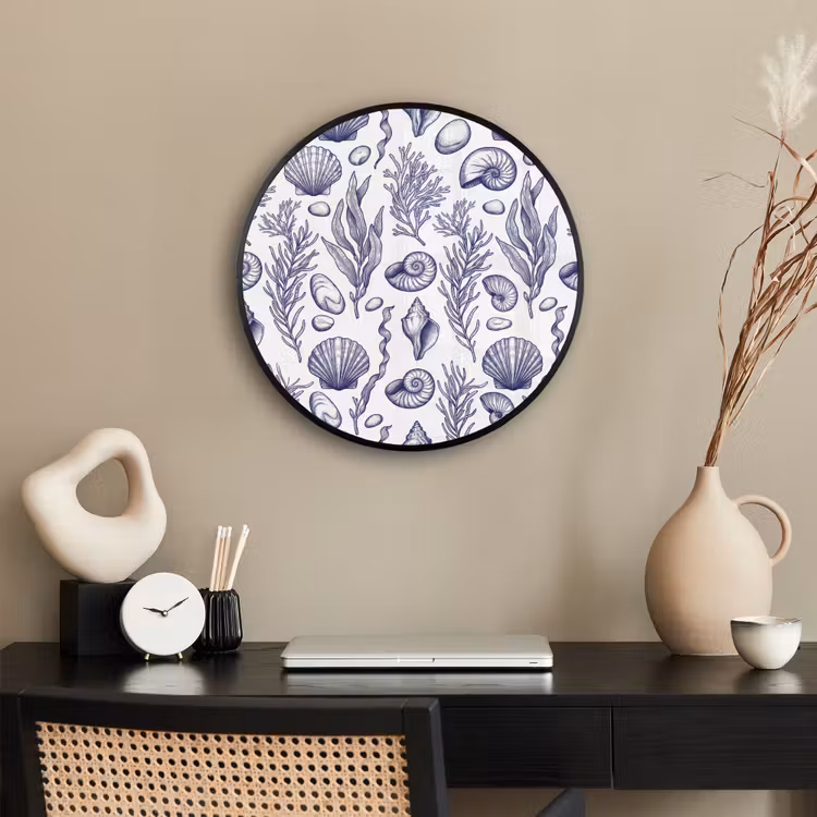Schelpen - Zeewier - Oceaan - Illustratie - Blauw Fotolijst rond zonder passe partout klein -sfeer1