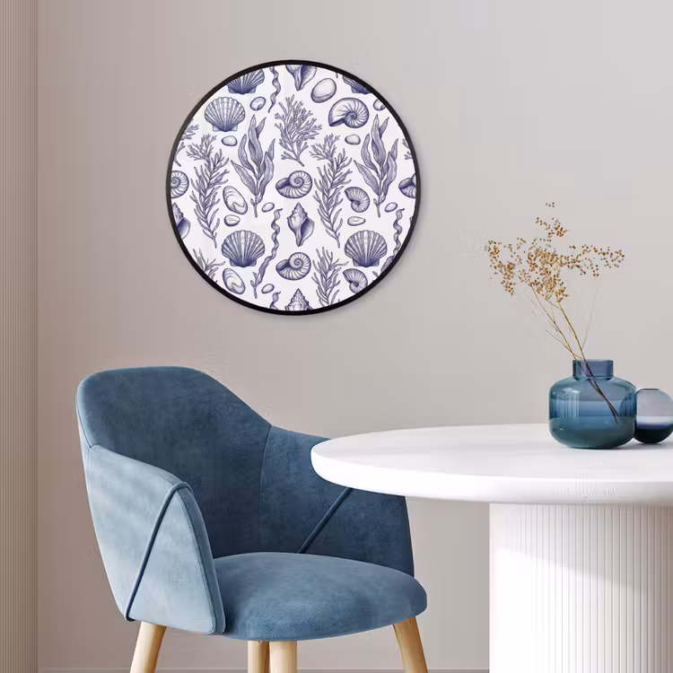 Schelpen - Zeewier - Oceaan - Illustratie - Blauw Fotolijst rond zonder passe partout klein -sfeer2