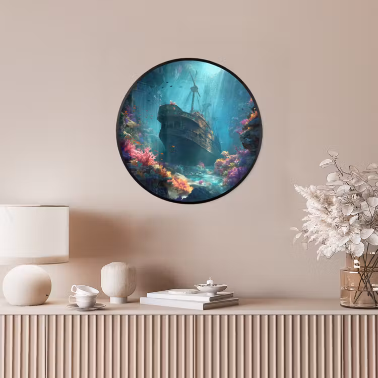 Schip - Hout - Koraalriffen - Zonlicht Fotolijst rond zonder passe partout klein -sfeer3