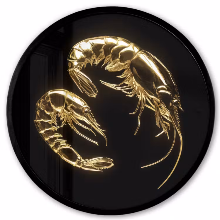 Garnalen - Zwart - Goud - Dieren Fotolijst rond zonder passe partout klein -3d