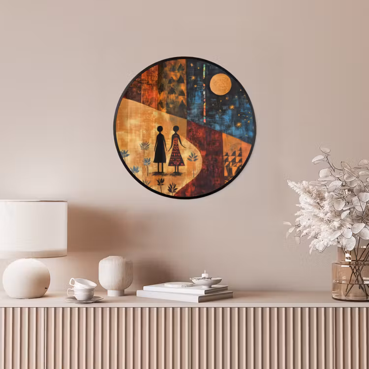Silhouetten - Abstract - Zon - Maan Fotolijst rond zonder passe partout klein -sfeer3