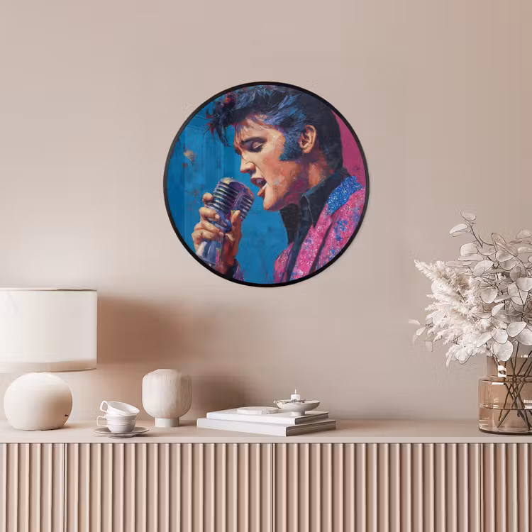 Zingende man - Glitterjas - Microfoon Fotolijst rond zonder passe partout klein -sfeer3