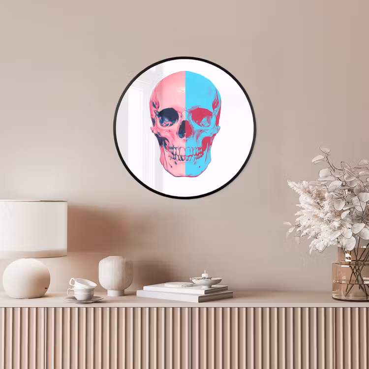 Schedel - Grafisch - Roze - Verdeeld Fotolijst rond zonder passe partout klein -sfeer3