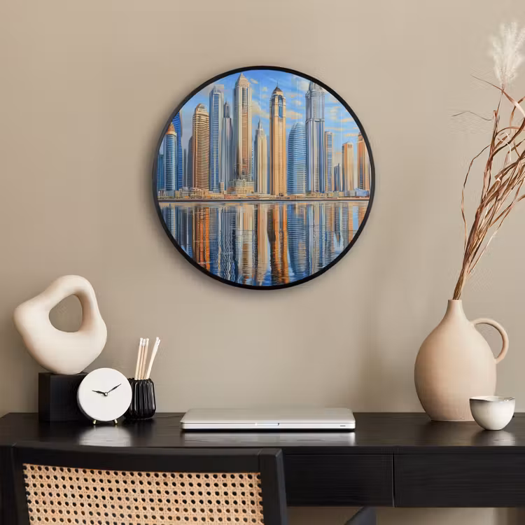 Skyline - Wolkenkrabbers - Water - Blauw Fotolijst rond zonder passe partout klein -sfeer1