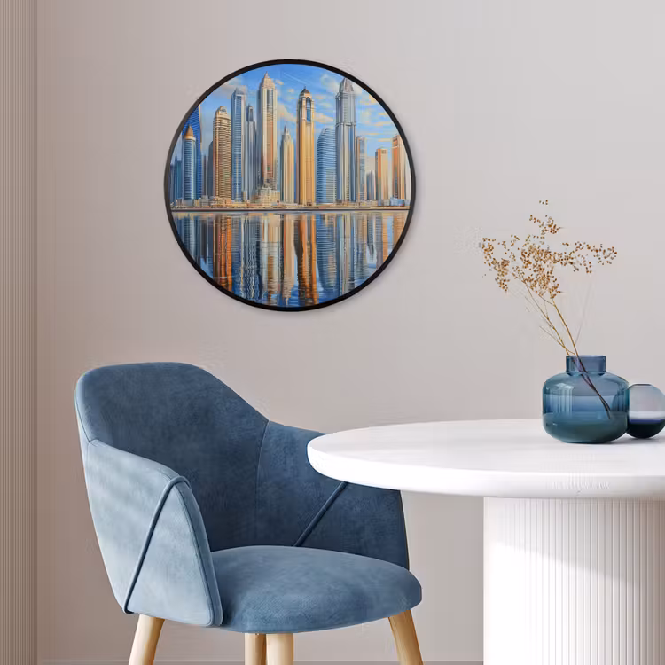 Skyline - Wolkenkrabbers - Water - Blauw Fotolijst rond zonder passe partout klein -sfeer2