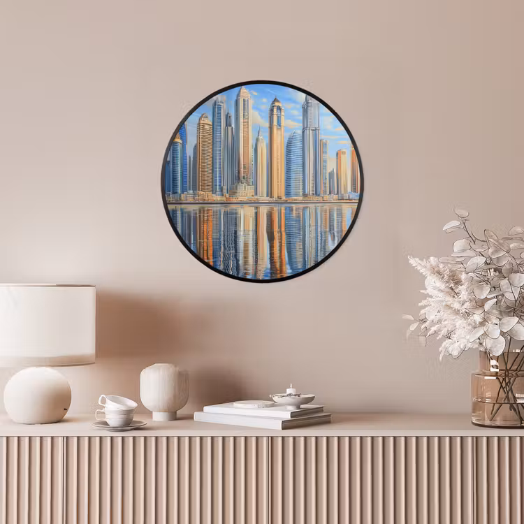 Skyline - Wolkenkrabbers - Water - Blauw Fotolijst rond zonder passe partout klein -sfeer3