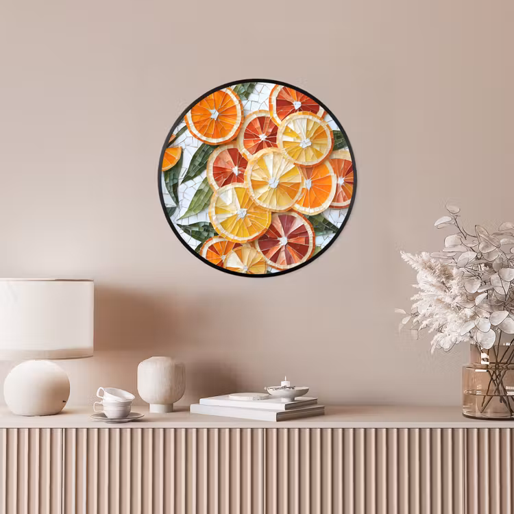 Schijfjes - Fruit - Oranje - Mozaïek Fotolijst rond zonder passe partout klein -sfeer3