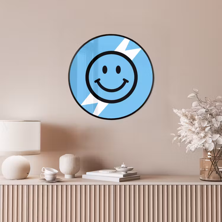 Smiley - Blauw - Bliksem Fotolijst rond zonder passe partout klein -sfeer3