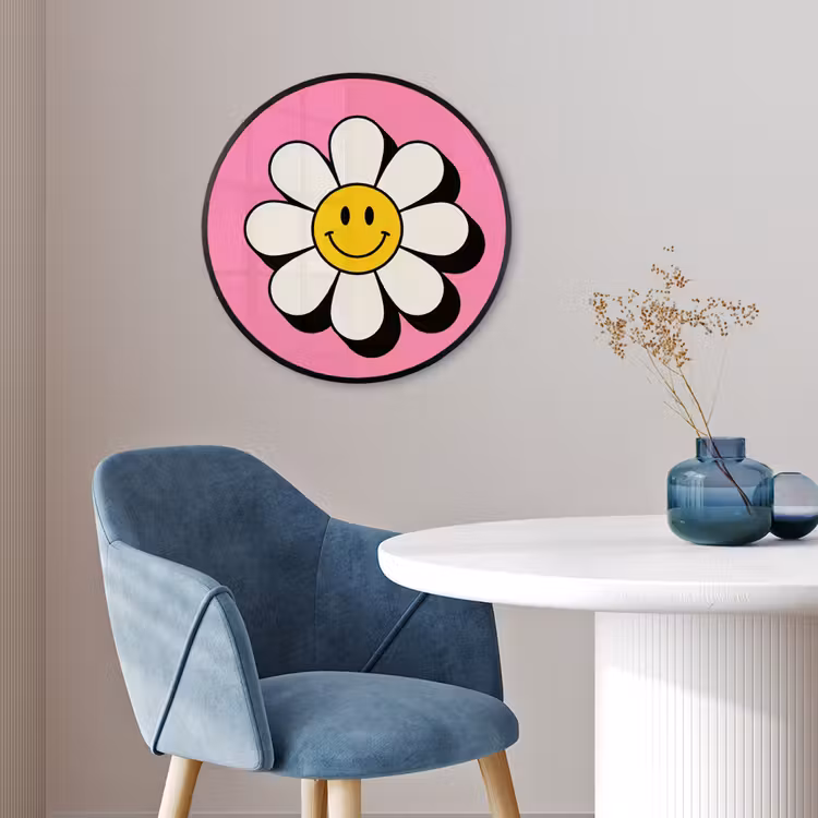Smiley - Bloem - Roze Fotolijst rond zonder passe partout klein -sfeer2